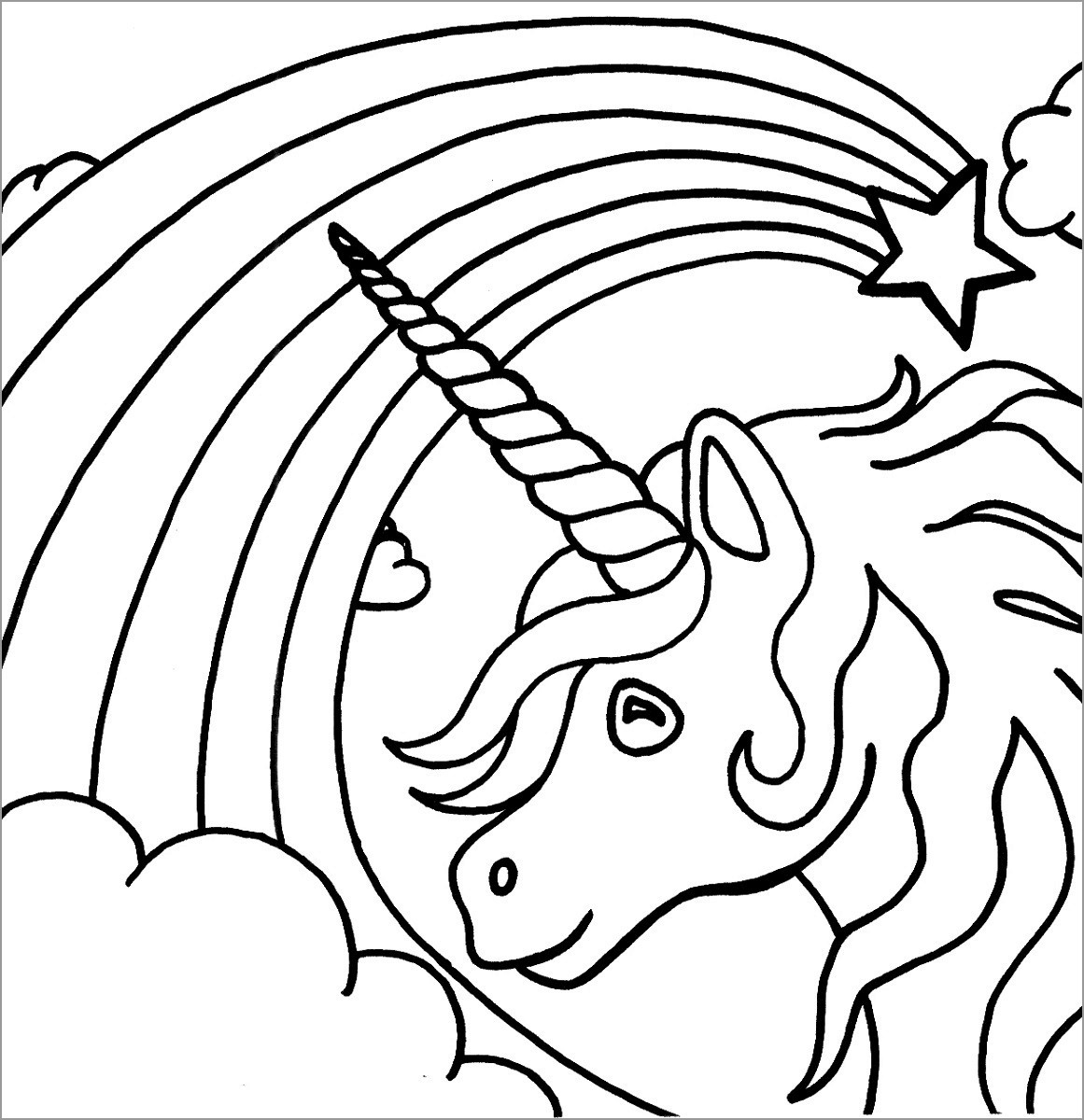 Unicorn Star And Rainbow Coloring Page ColoringBay