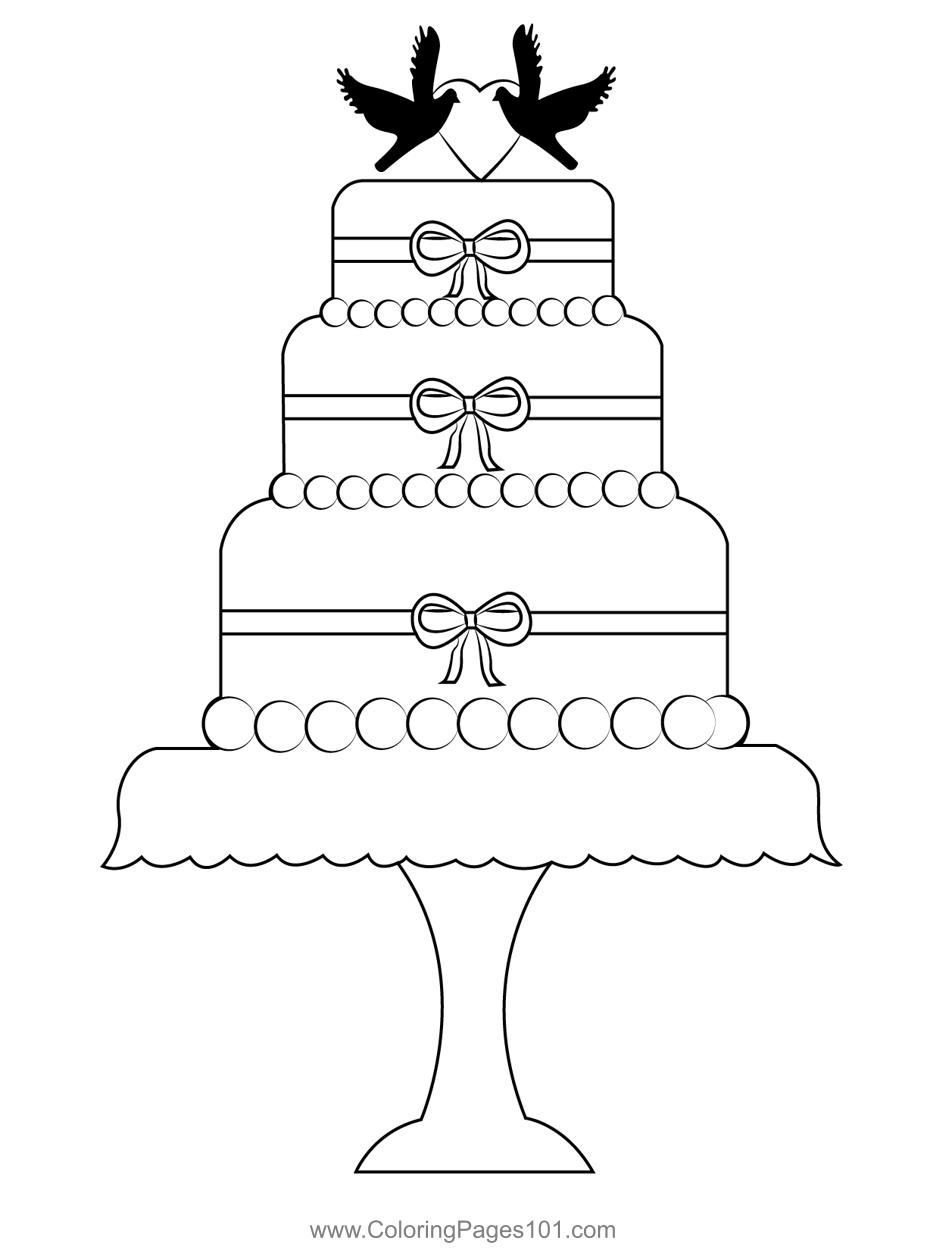 Wedding Cake Coloring Page For Kids Free Desserts Printable Coloring 