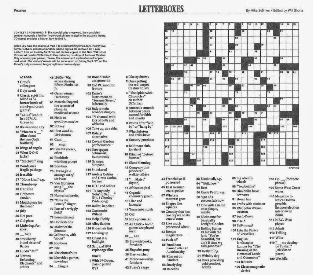 Winter 2018 Crossword Whitman College Printable Sunday Crossword 