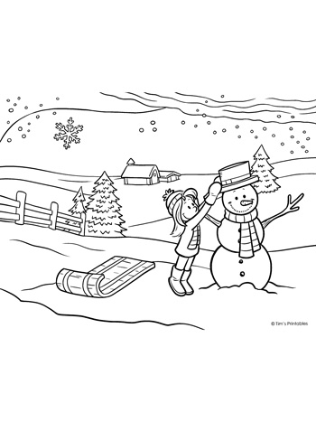 Winter Coloring Page Building A Snowman Tim 39 s Printables