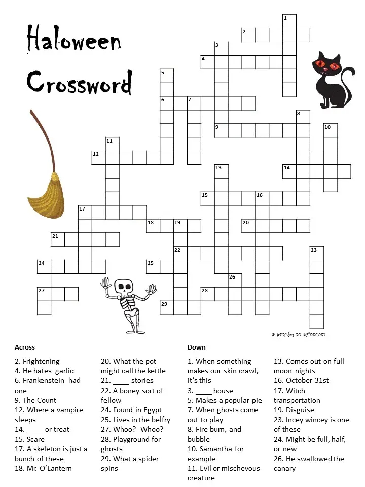 17 Harrowing Halloween Crossword Puzzles Kitty Baby Love