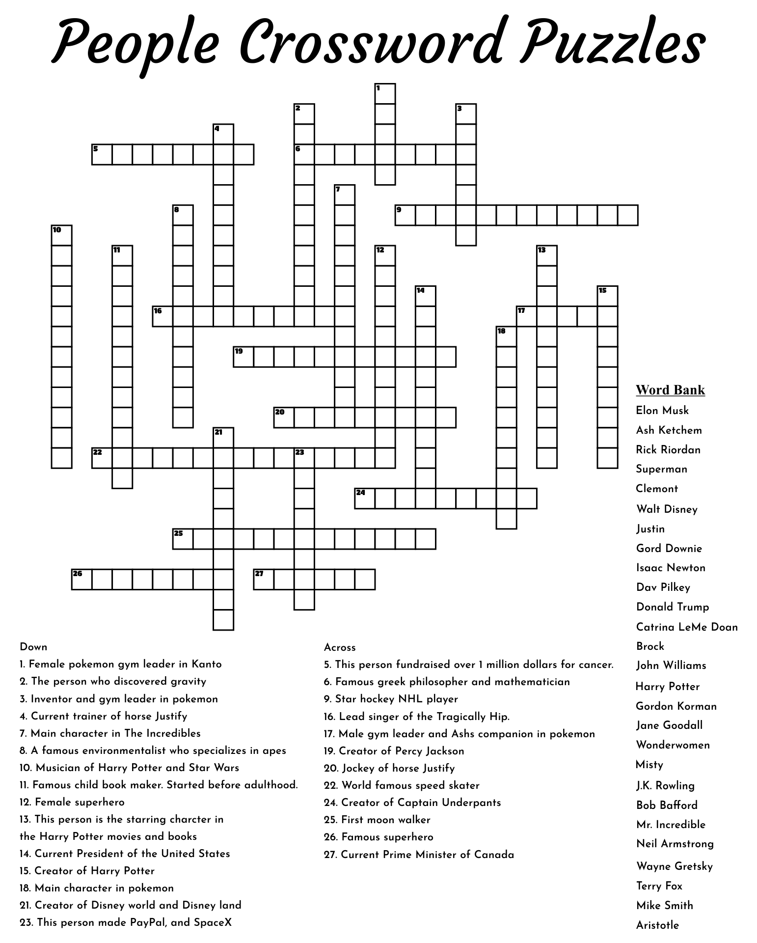 5 Best Images Of Free Printable People Crossword Puzzles People