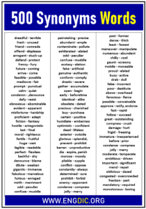 500 Synonyms Words List EngDic
