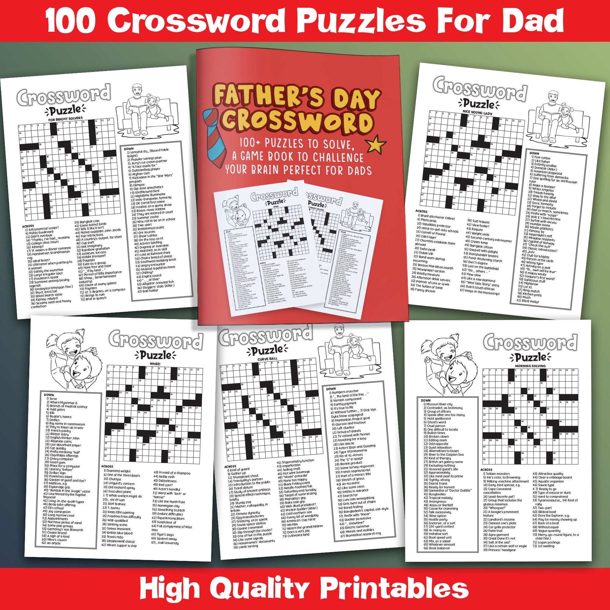BEST VALUE Father s Day Crossword Instant Download 100 Puzzles 