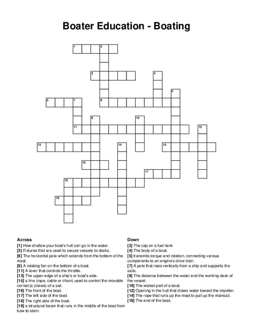 Boater Education Boating Crossword Puzzle