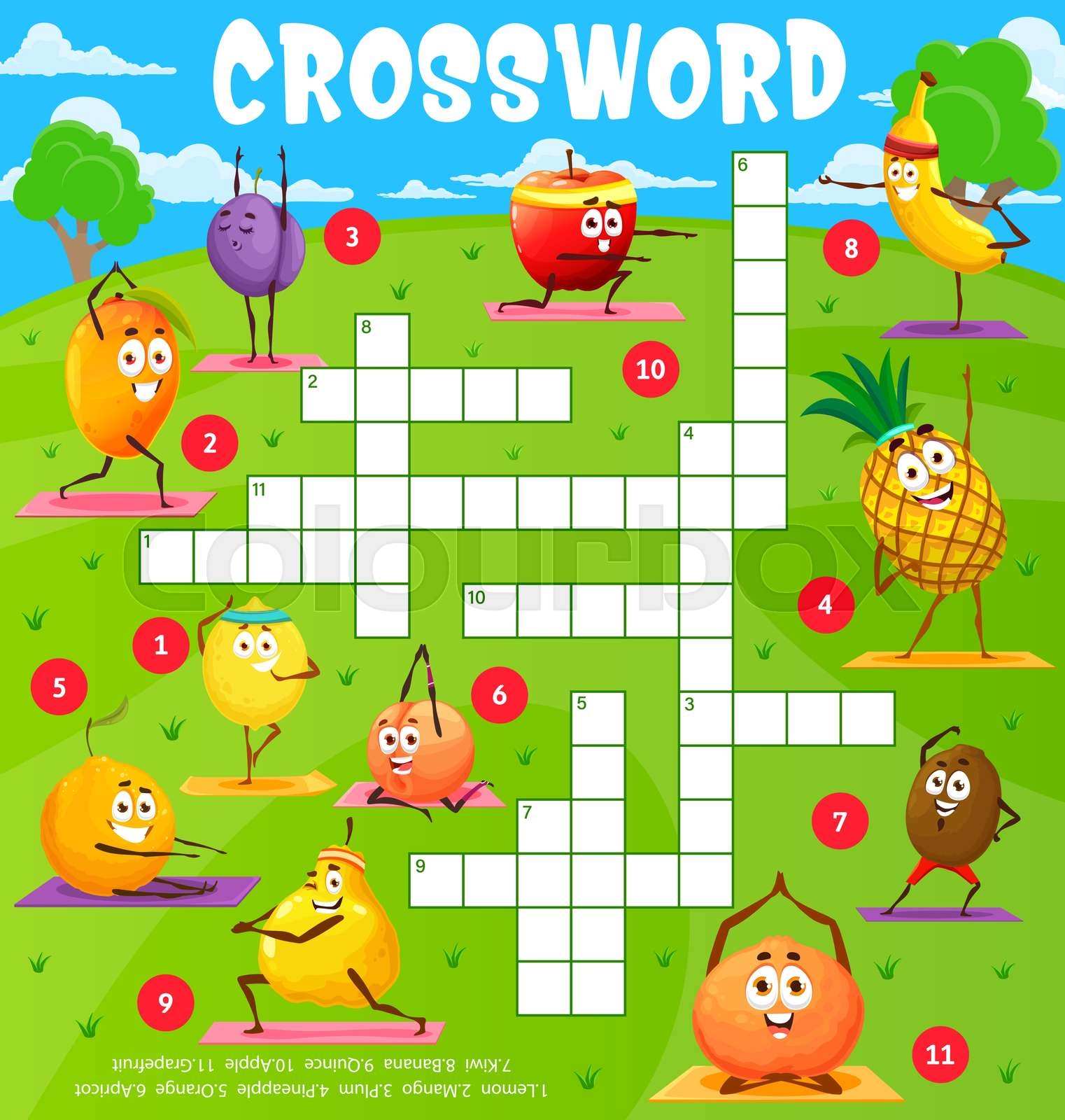 Cartoon Fruits On Fitness Yoga Crossword Puzzle Stock Vector Colourbox