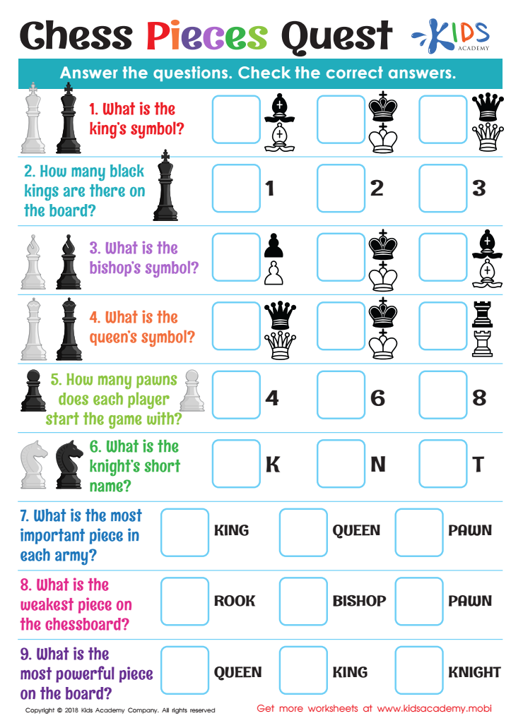 Chess Pieces Characteristics Quiz For Kids