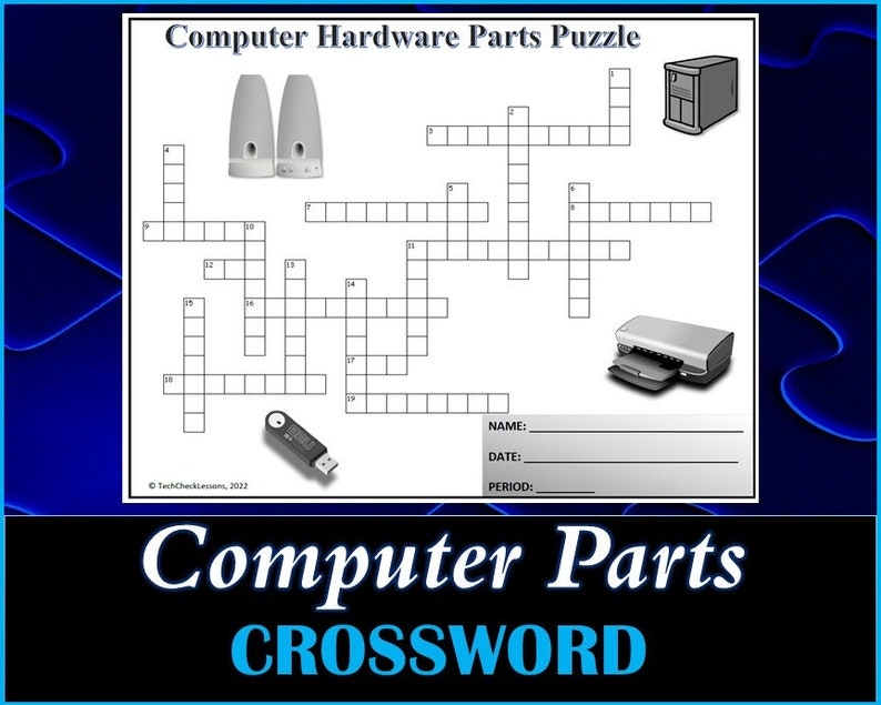 Computer Hardware Parts Crossword Puzzle Worksheet DIGITAL DOWNLOAD 