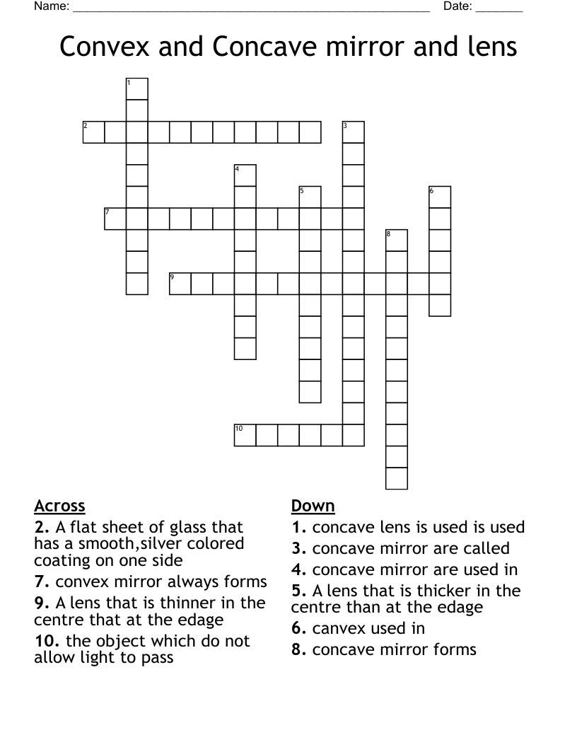 Convex And Concave Mirror And Lens Crossword WordMint