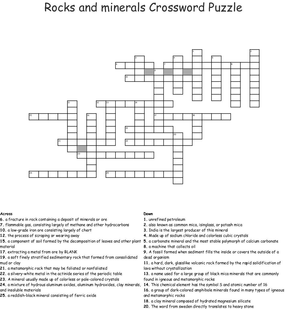 Crossword Puzzle For Rocks And Minerals Crossword Wordmint Rocks 