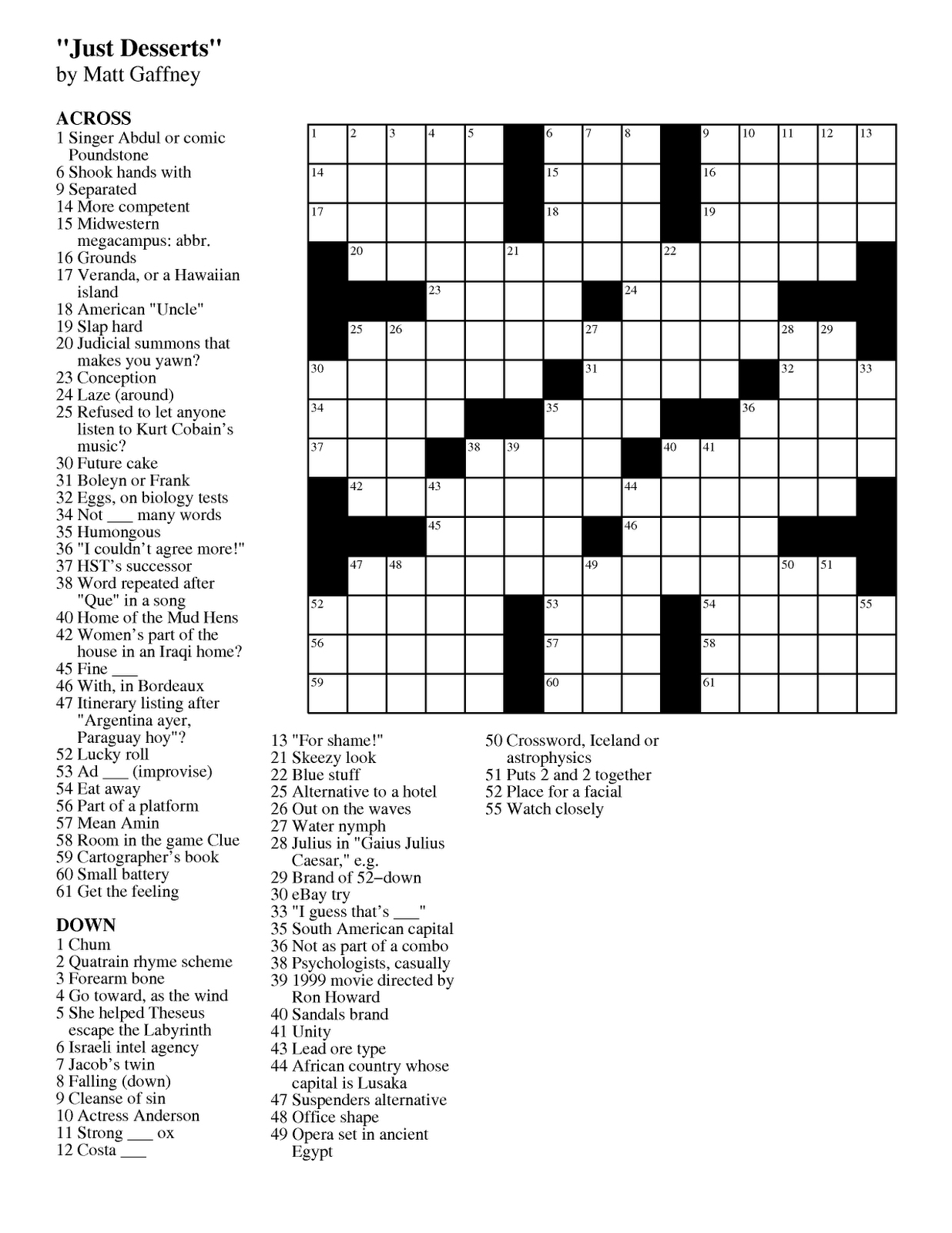 Crossword Puzzle Printable