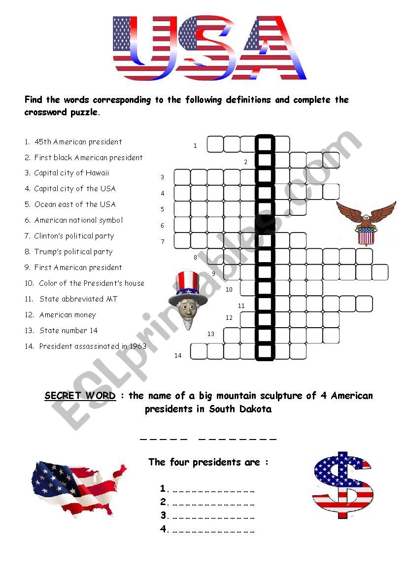 Crossword Puzzle USA ESL Worksheet By Lupime