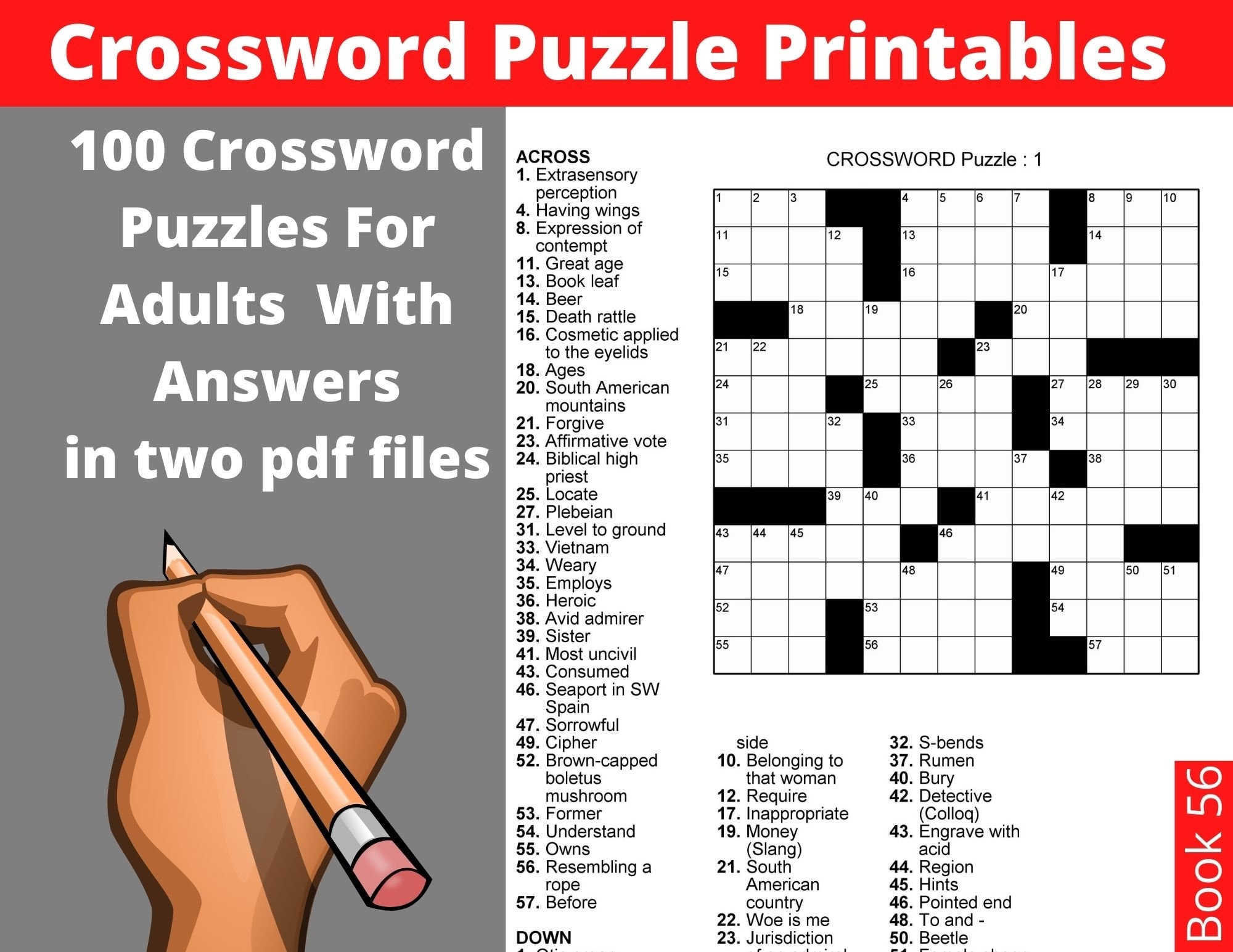 Crossword Puzzles For Adults 100 Printable Crosswords With 