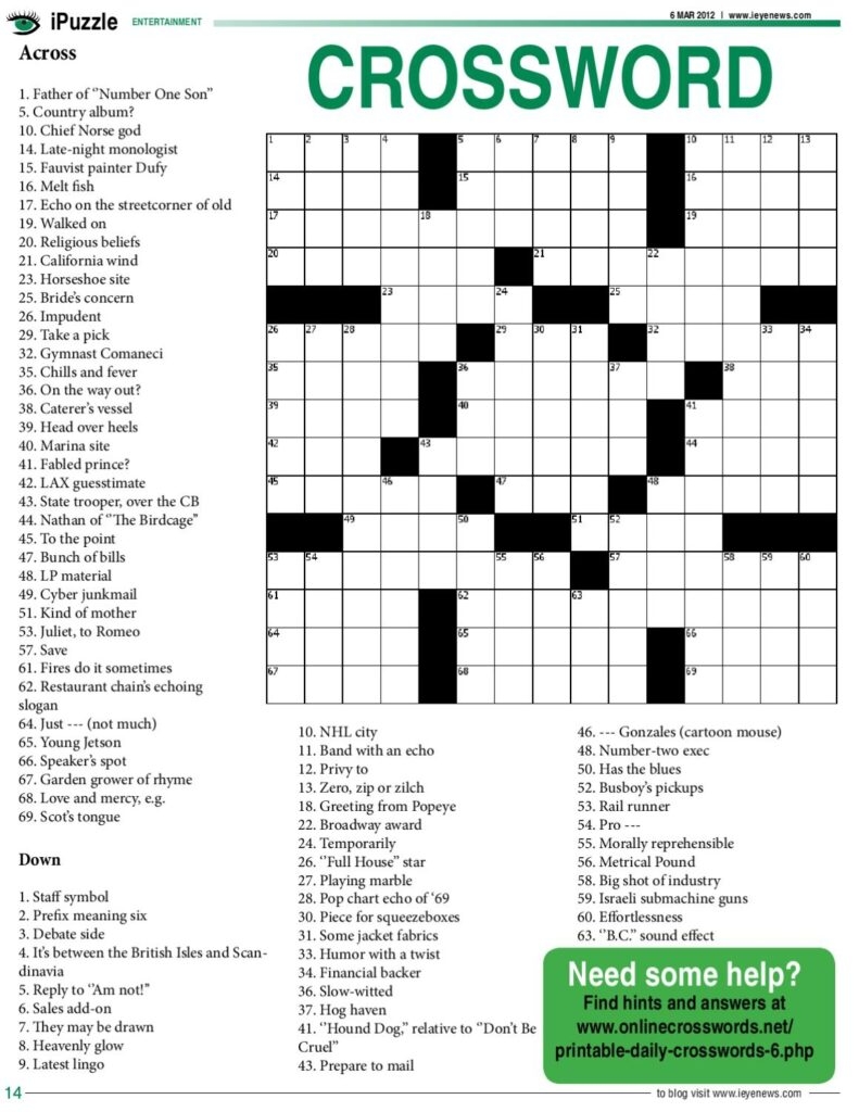 Crosswords Online And Free The Guardian Free Printable Crosswords