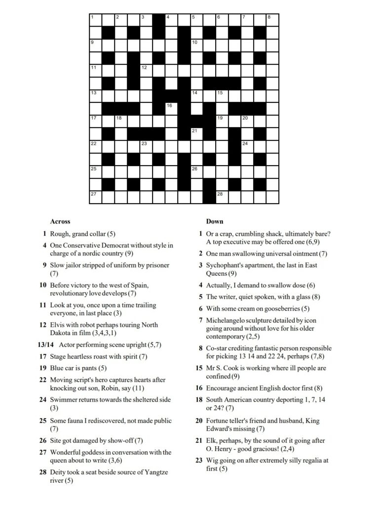 Cryptic Crossword Free Printable Free Printable Crosswords