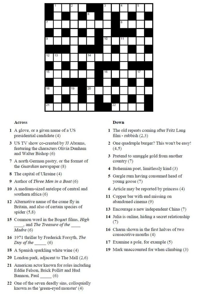 Cryptic Crossword Puzzles Free Printable Crosswords