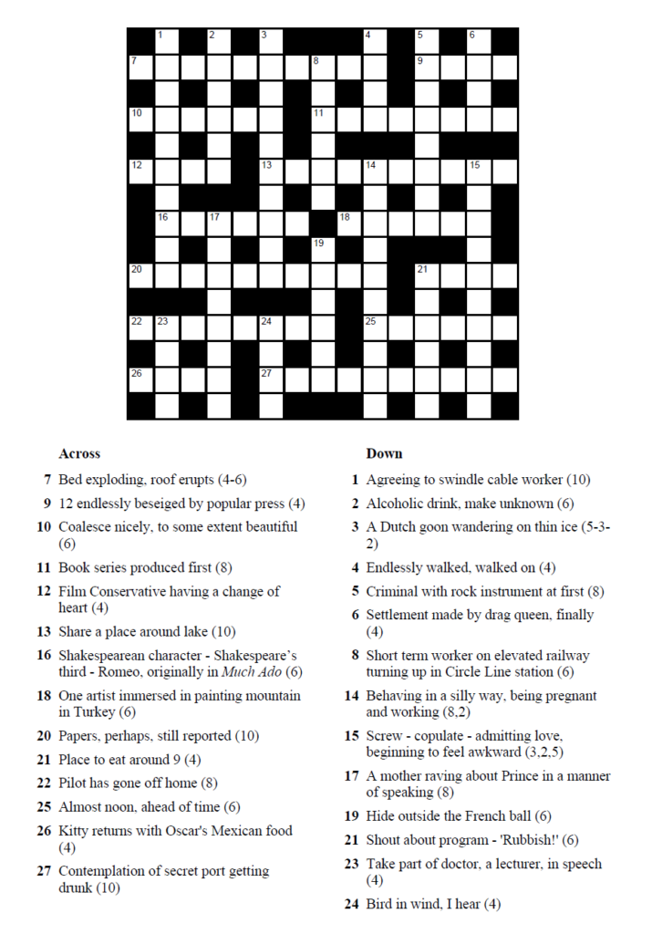 Cryptic Crossword Puzzles Free Printable Crosswords