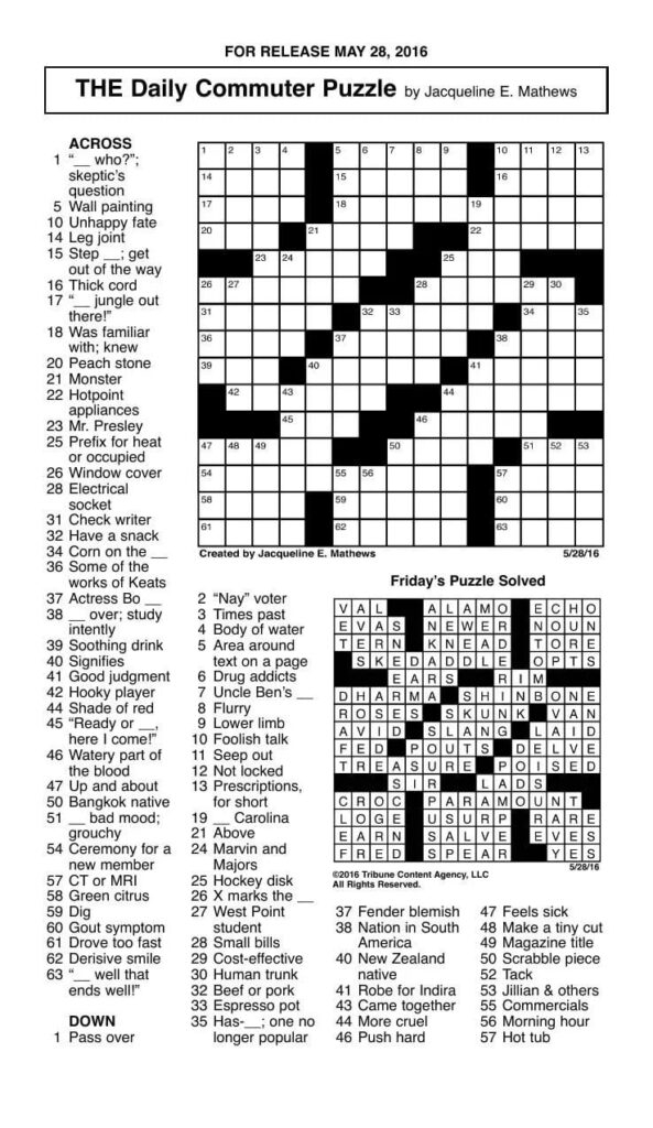 Daily Commuter Crossword Puzzle Printable