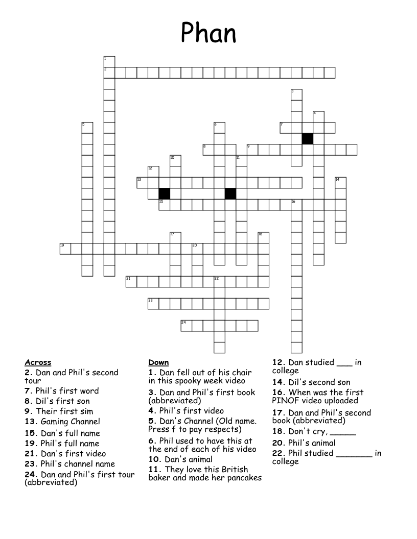 Dan And Phil Crossword WordMint