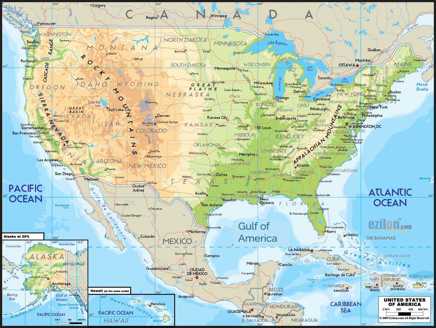 Detailed Map Of United States Of America United States Map