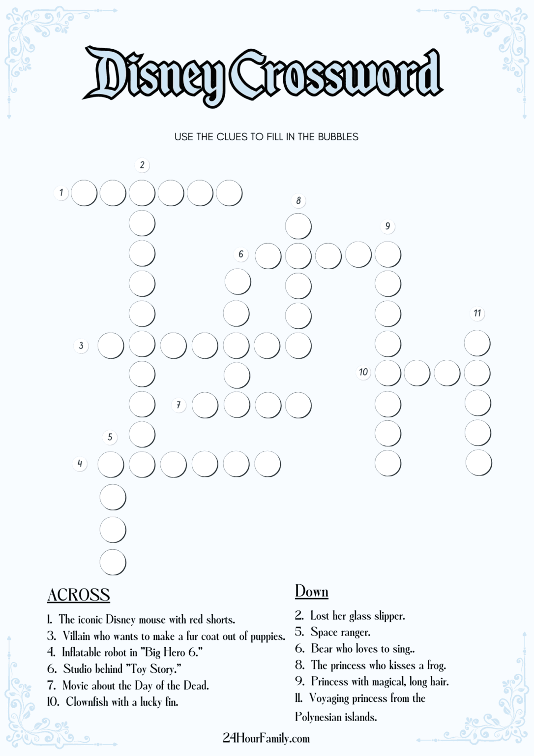 Disney Crossword Puzzle Free Printable Game 24hourfamily Disney Crossword Puzzle Free Printable Game 24hourfamily