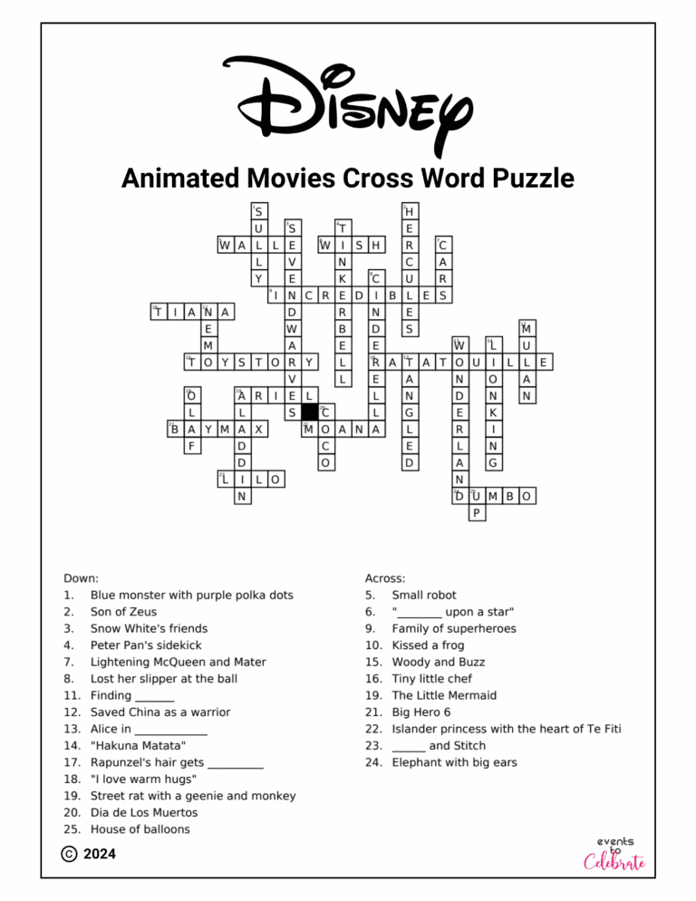 Disney Crossword Puzzles For Kids Villains And Heroes Party Ideas 