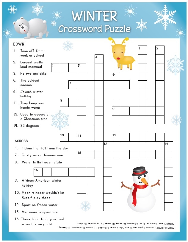 Easy Winter Crossword Puzzles Printable Emma Crossword Puzzles