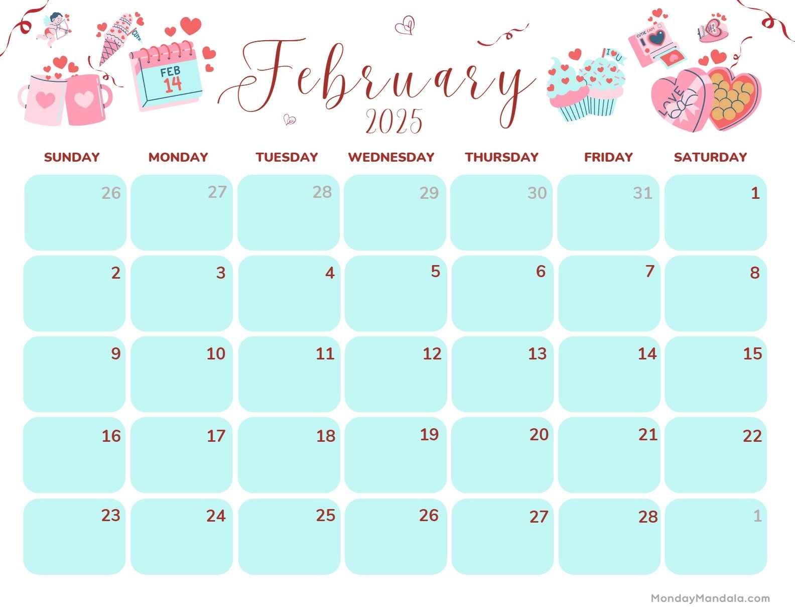 February 2025 Calendar Cute Printable Printable Dacy Michel