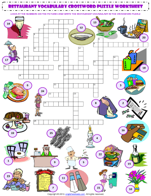 Fillable Online Restaurant Vocabulary CROSSWORD PUZZLE Worksheet Fax 
