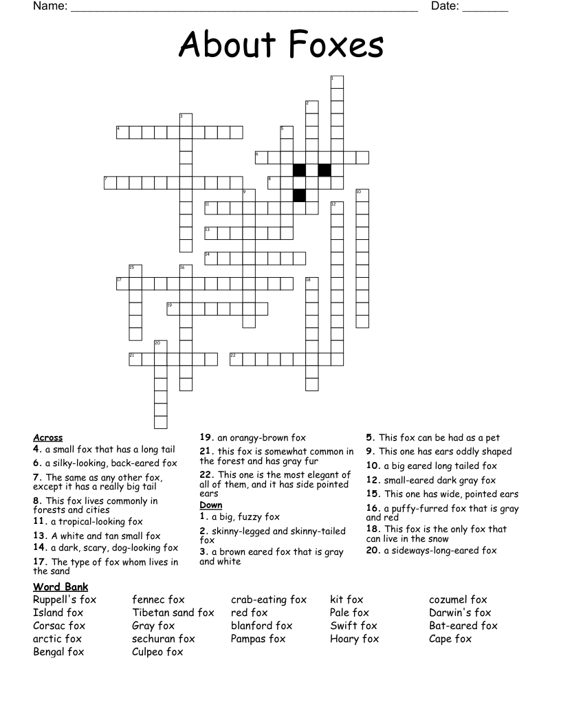 Fox Crossword Puzzle Today Printable FREE Printable HQ