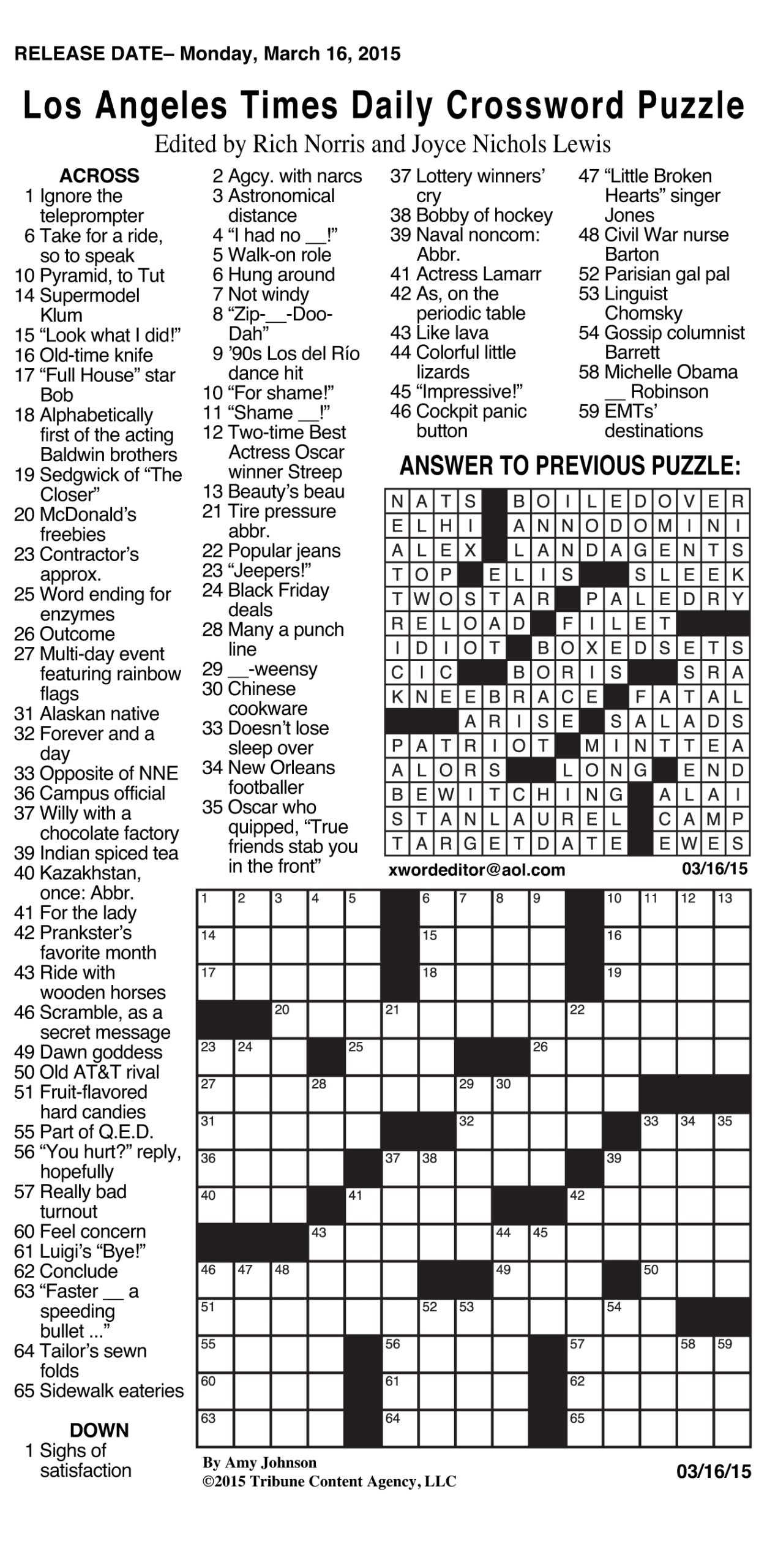 Free LA Times Printable Crosswords Fun Puzzles Daily Printables For 