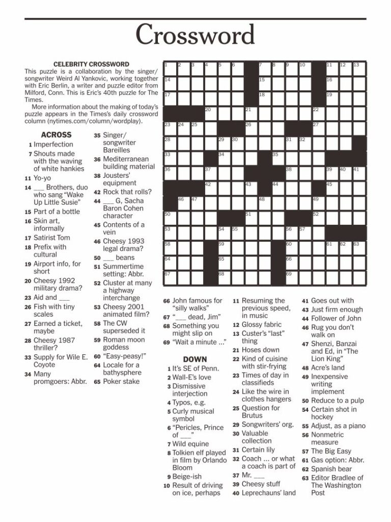 Free Printable Crossword Puzzles For Seniors Printable JD