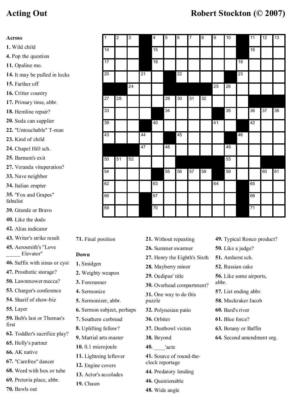Free Printable Crossword Puzzles