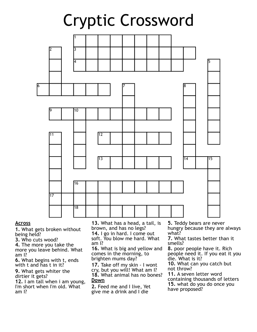 Free Printable Cryptic Crossword Puzzles