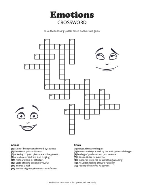 Free Printable Emotions Crossword Puzzle