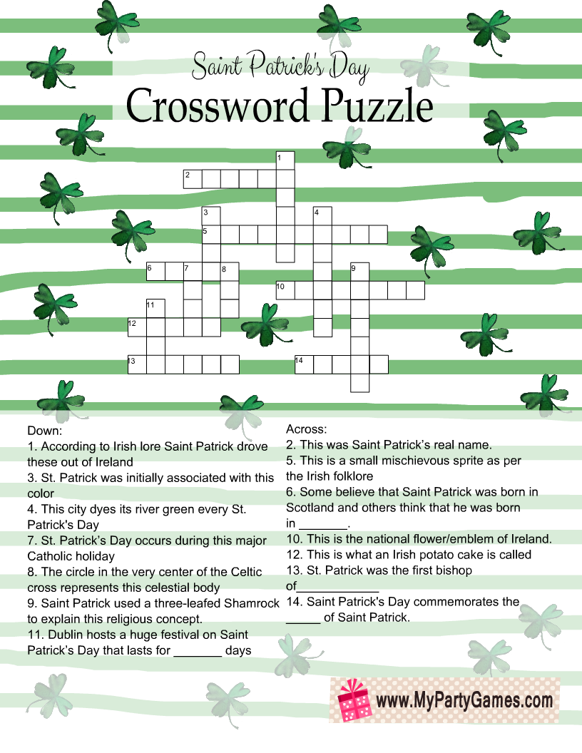 Free Printable Saint Patrick s Day Crossword Puzzle