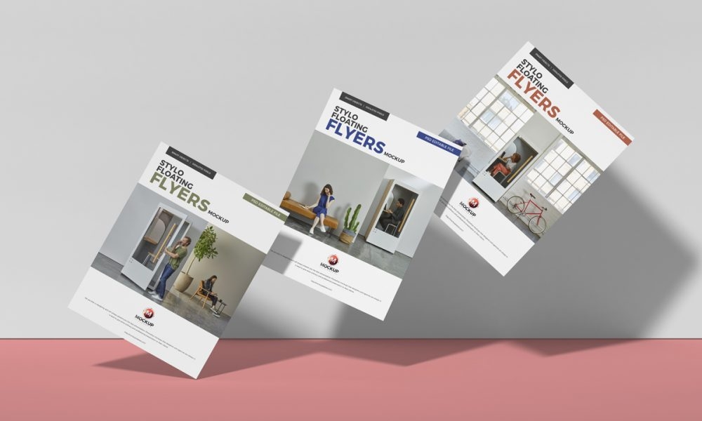 Free Stylo Floating Flyers Mockup Mockup Planet