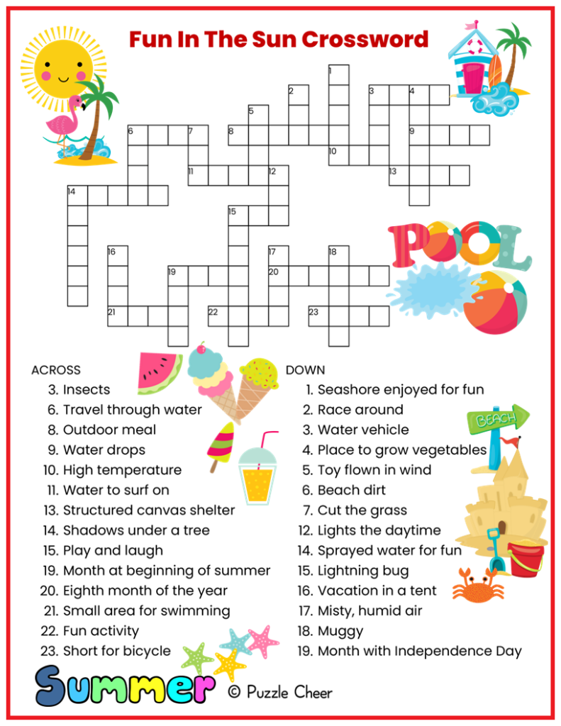Fun In The Sun Crossword Puzzle Puzzle Cheer