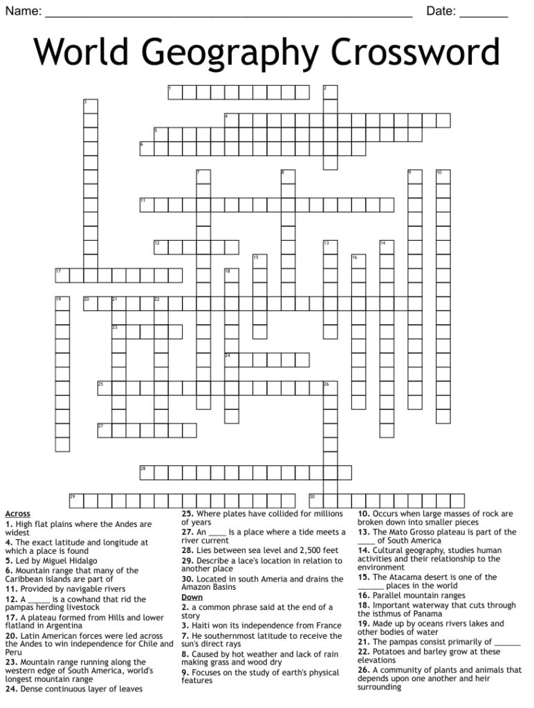 Geography Crossword Printable Printable JD Geography Crossword Printable Printable JD