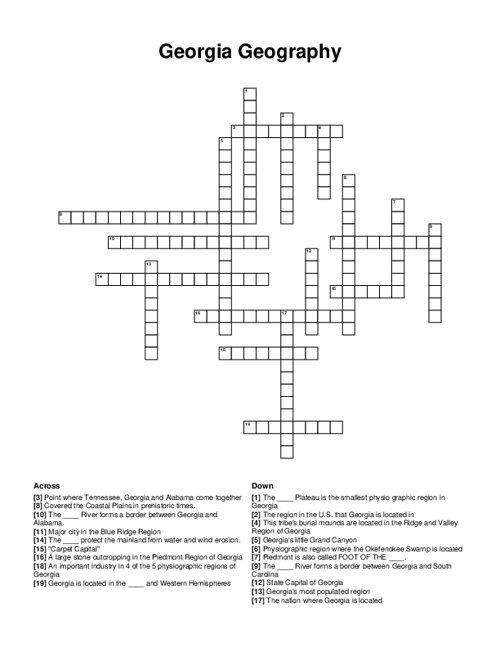 Georgia Geography Crossword Puzzle