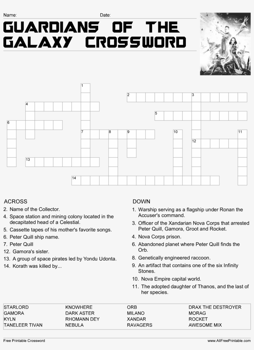Guardians Of The Galaxy Crossword Game Main Image Marvel Crossword Puzzles Printable Transparent PNG 2550x3300 Free Download On NicePNG