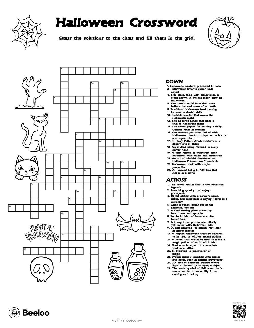 Halloween themed Crossword Puzzles Beeloo Printable Crafts And 