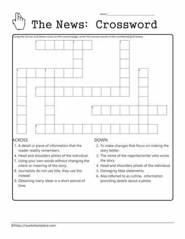 Journalism Crossword Worksheets