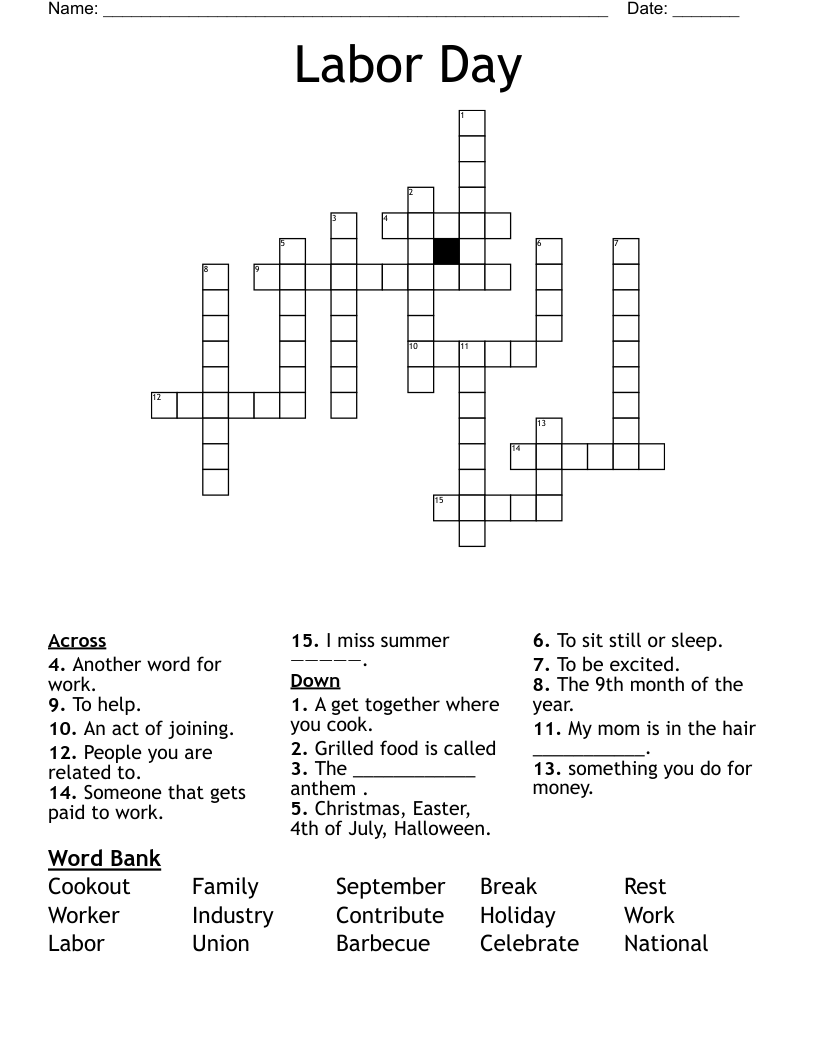 Labor Day Crossword WordMint