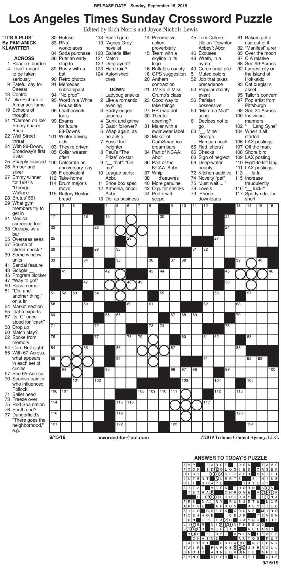 Lax Crossword Printable James Crossword Puzzles