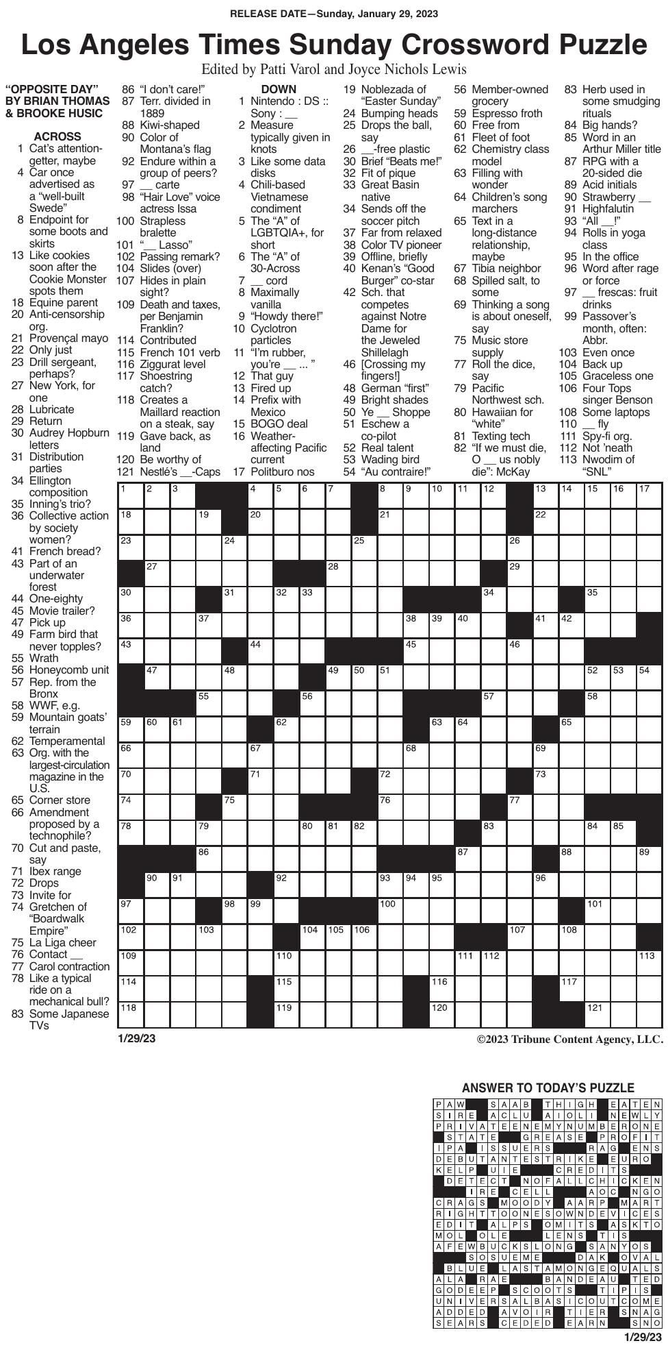 Los Angeles Times Crossword Puzzle Printable Los Angeles Times Crossword Puzzle Printable