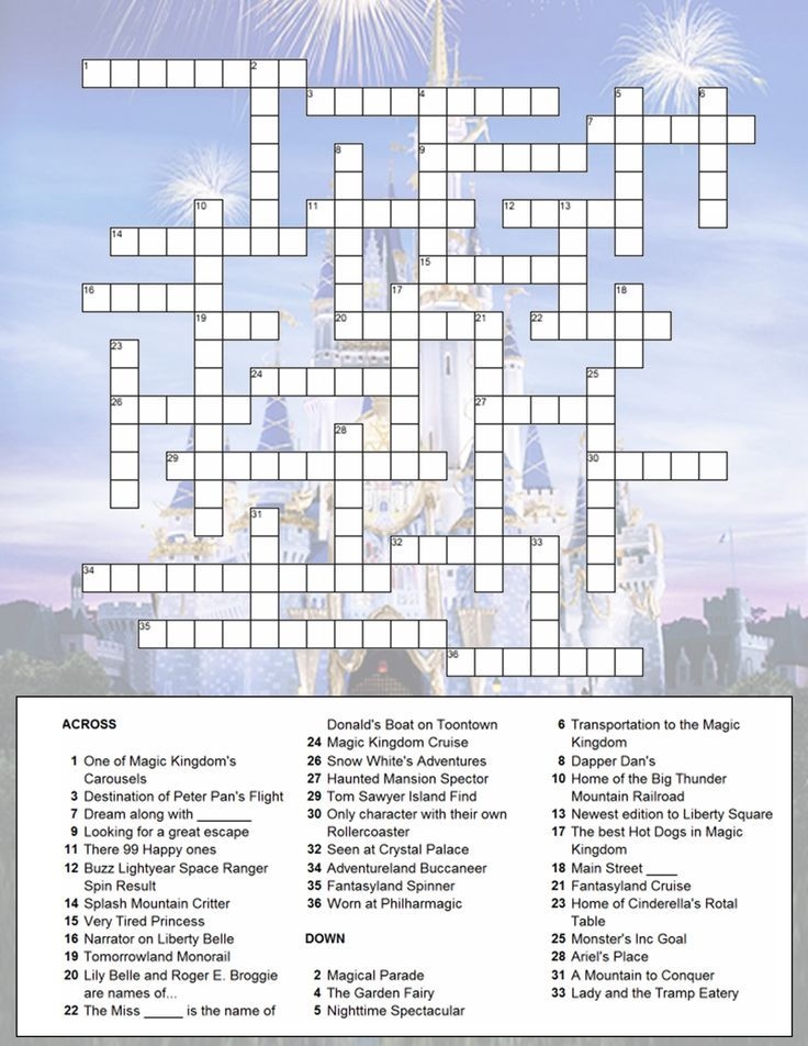 Magic Kingdome Crossword Puzzle Disney Activities Disney Games Disney 