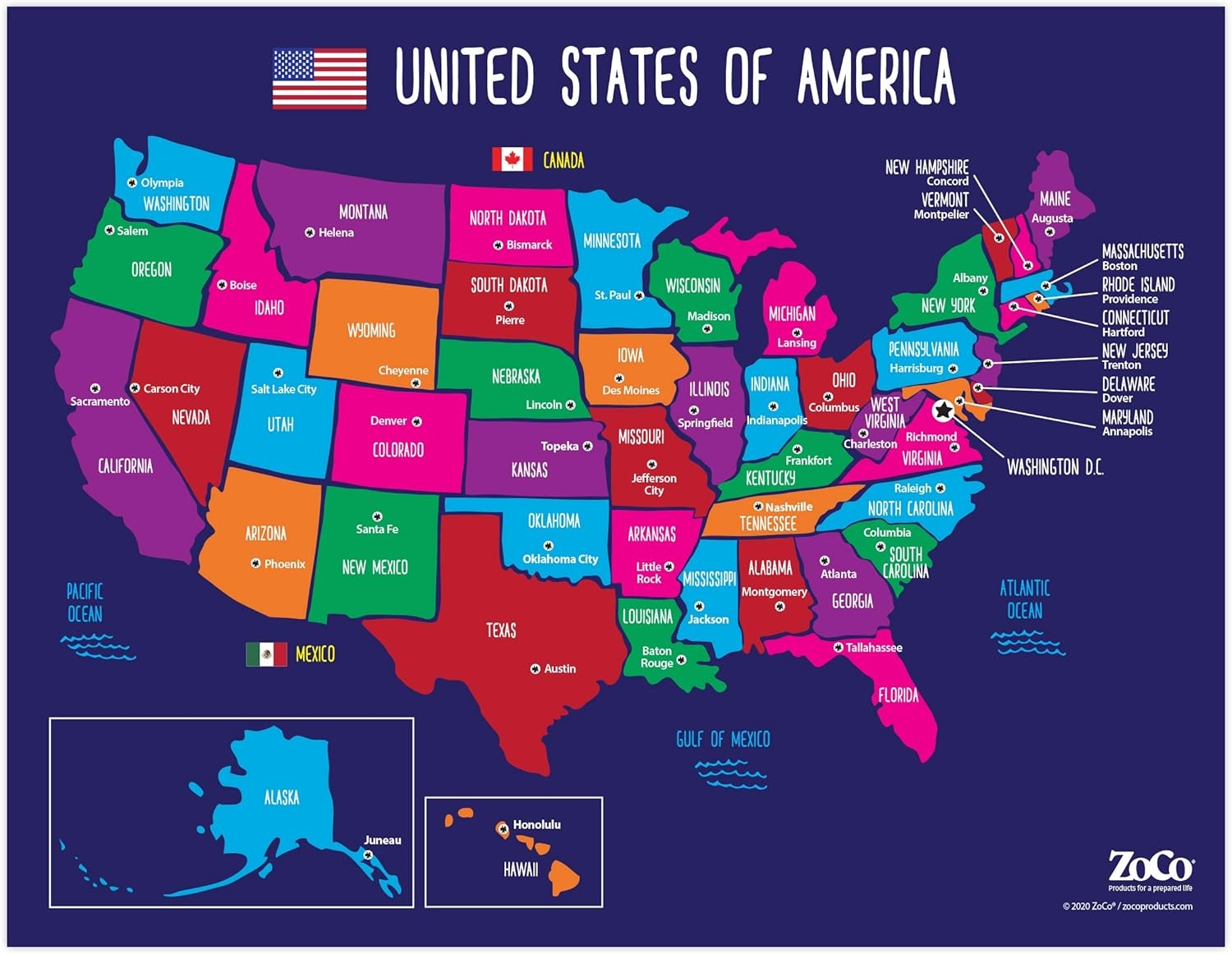 Map Of USA States And Capitals Colorful US Map With Capitals 