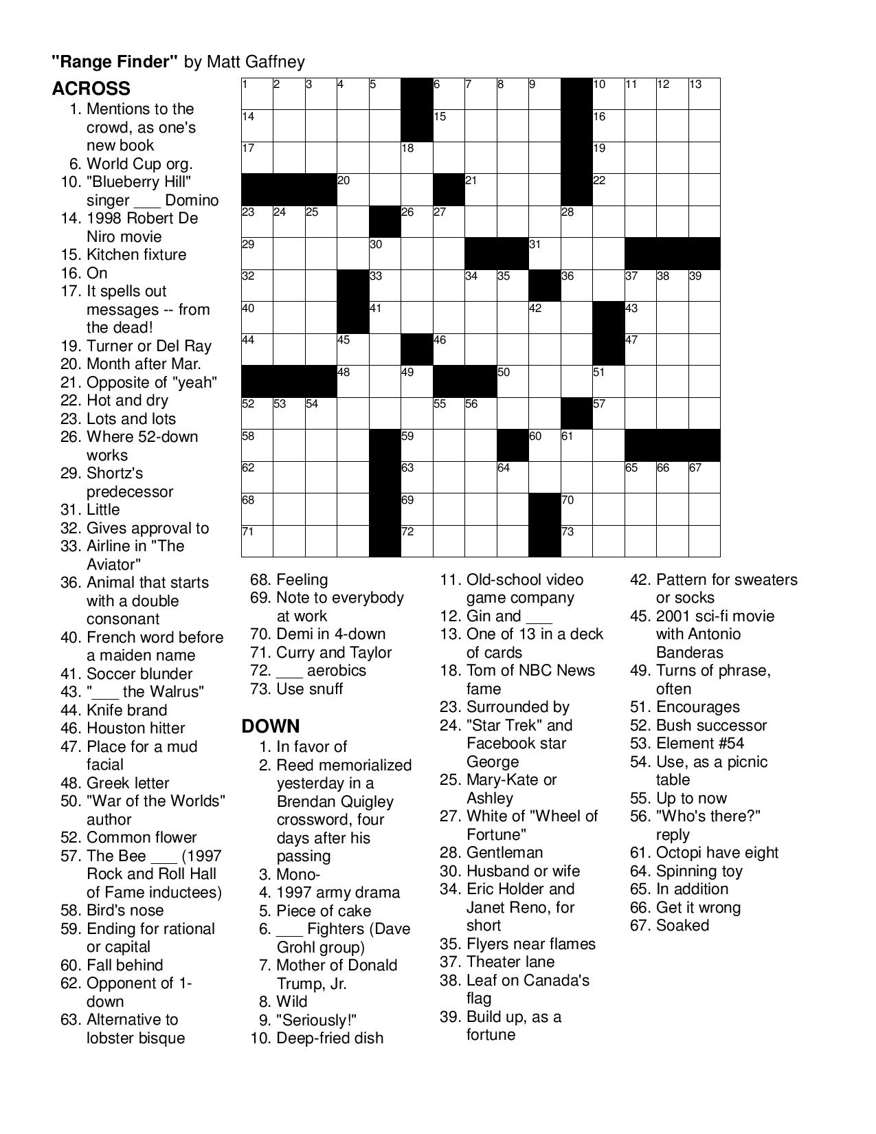 Merl Reagle Sunday Crossword Answers 62