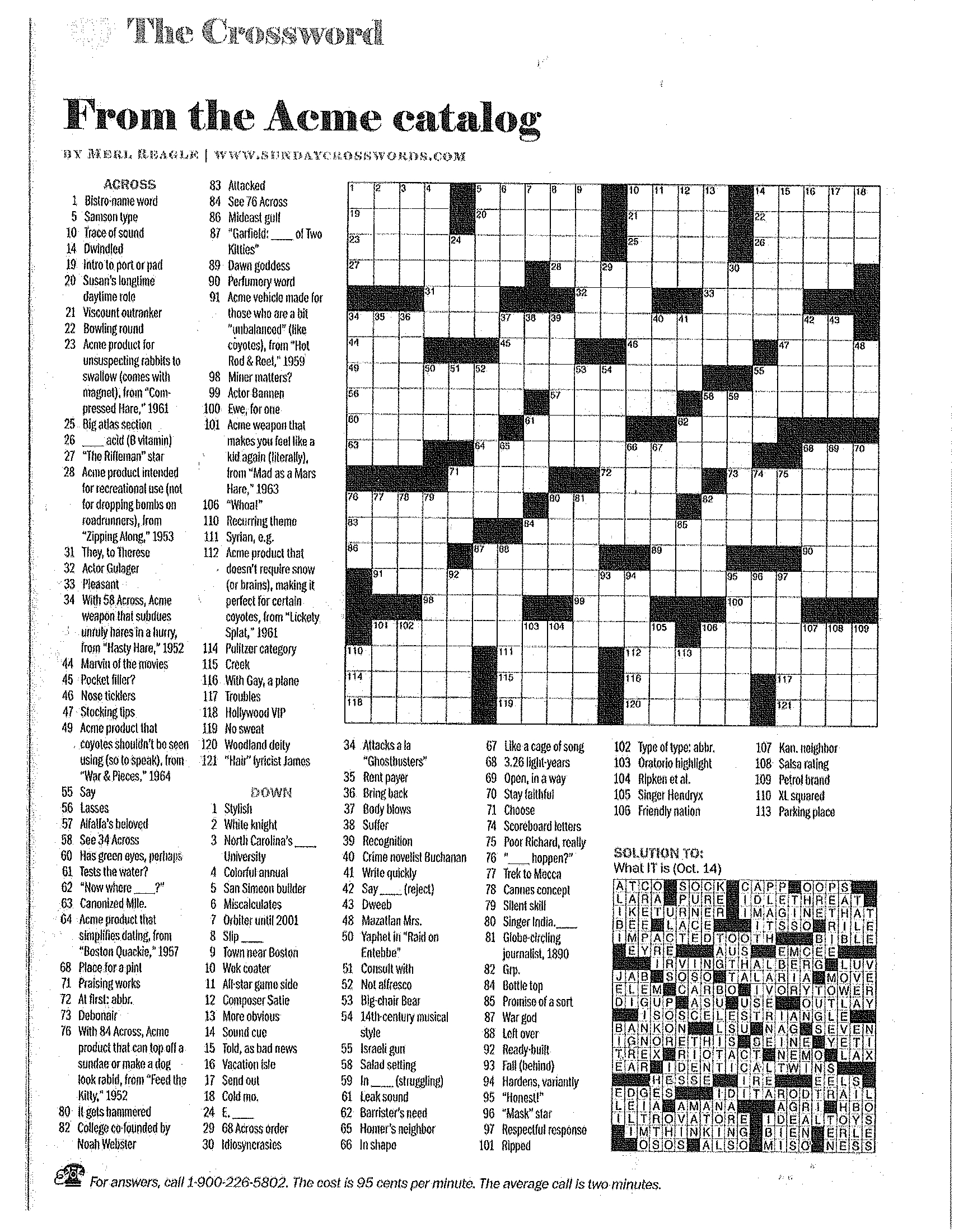 Merl Reagle Sunday Crossword Answers 62